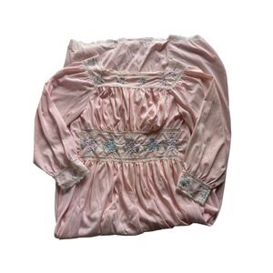 Vintage Gilead Pink Embroidered Lace Maxi Nightgown Made in USA Medium Prairie